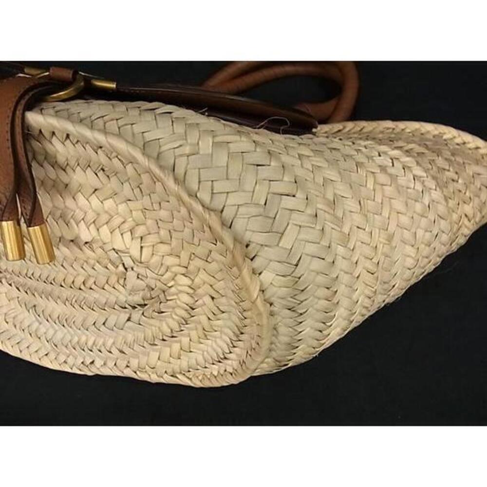 Chloe Marcie Raffia Leather Shoulder Bag Basket Tote Brown - Picture 7 of 7